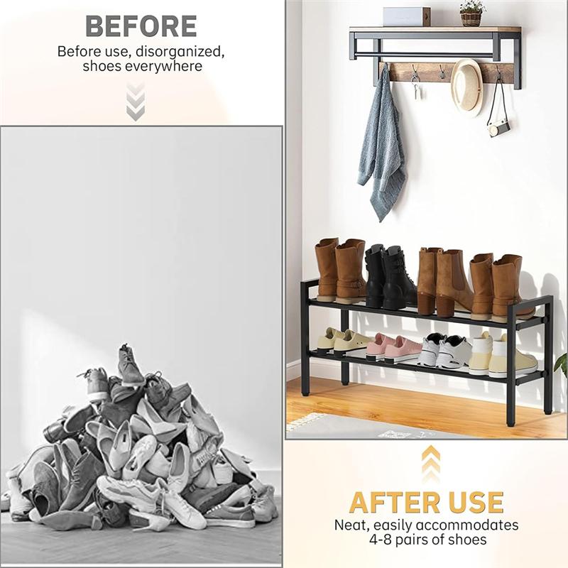 M-Modern-Shoe Rack For Closet, 2 Tier Expandable Metal Shoe Shelf Organizer Storage, Stackable Adjustable For Entryway