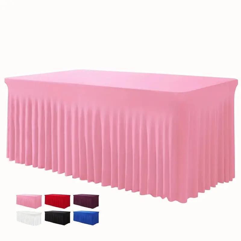6ft, Rectangle Table Skirts, Polyester Fitted Table Covers, Black Table Cloth For 6 Ft Table With Skirt,Spandex Table Cover