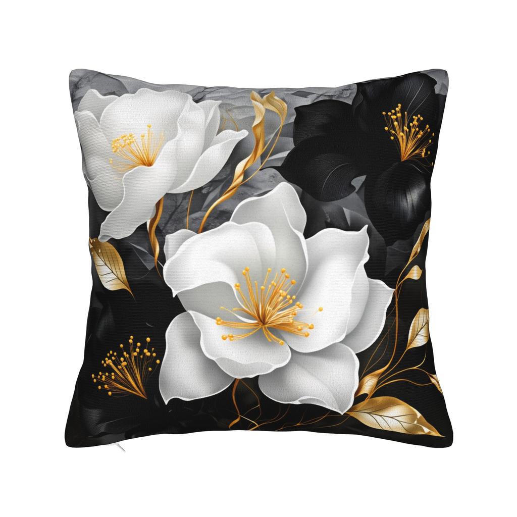 Black White Gold Flower Pillow Case Graphic Pillow Cover For Chair Sofa Home Decor Fashion Cushion Cover