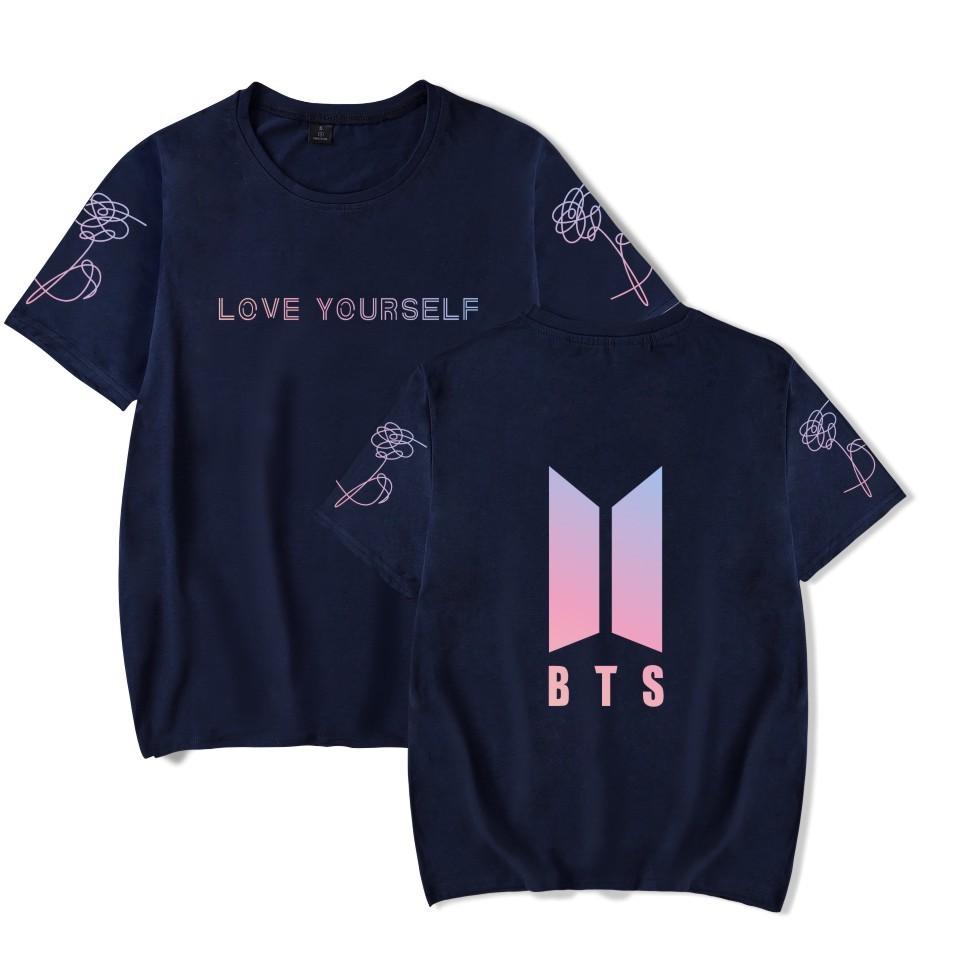 Bts Tryckt T-shirt Kortärmad Bomull Vardagskläder För Fans Mode
