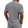 Men's Linen‑Blend Lace‑Up Stand‑Collar Shirt, Crisscross Tie Front V‑Neck, Short Sleeve, Breathable Relaxed‑Fit Medieval Renaissance Casual Summer Top