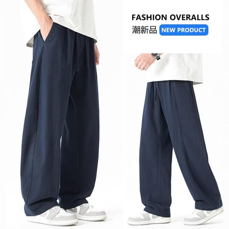 Spring and Summer New European, American, Japanese and Korean Pure Cotton Navy Blue Scimitar Loose Straight Boy Casual Pants Men's Pants