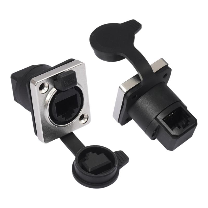 RJ45 Panel Mounted Coupler With Locking Interface 180/90 Degree Compatibles Cat5/Cat6 Cable ABS Metal