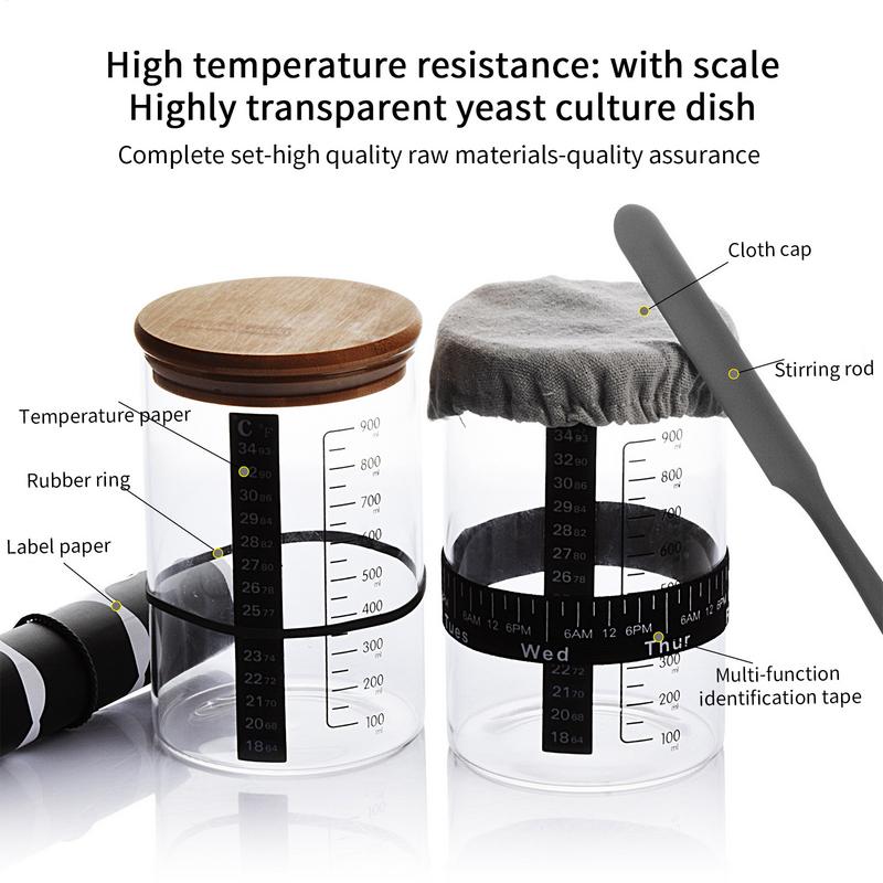 7Pcs Sourdough Starter Jar Kit with Scale 900ml Large Capacity Sourdough Starter Container Reusable Sourdough Fermentation Jar
