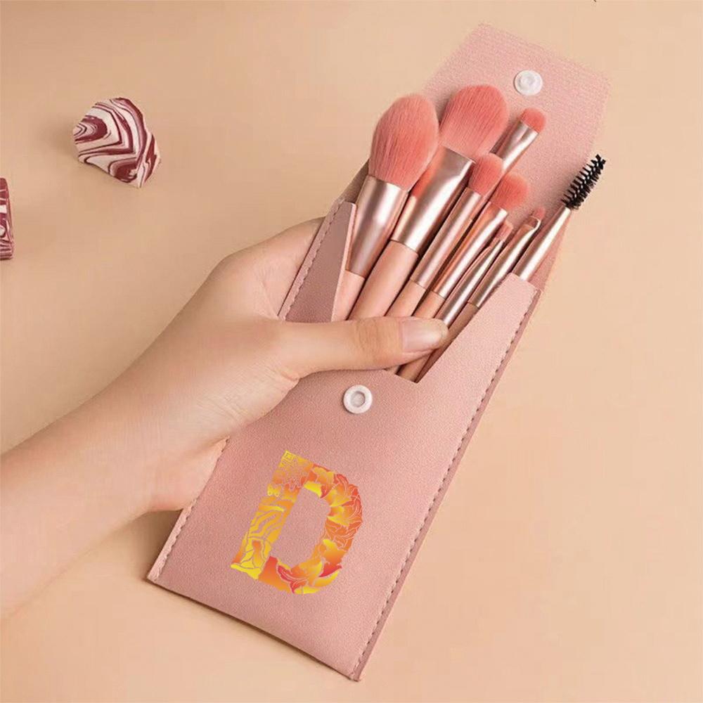8Pcs Pink Makeup Brushes Set Professional Eyeshadow Brushes With Portable Case For Travel Engrave Image Pattern