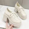 Fashion Black White Punk Rock Gothic Pumps Women Chunky Block High Heels Shoes Round Toe Lace Up Thick Platform Heel Shoes 2024