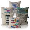Capa de Almofada Peixe Colorido Animal Decoração de Casa Rústica Capas de Almofada 45*45 40*40 Oceano Azul Linho Capa de Almofada Para Sala de Estar