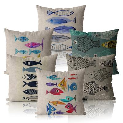 Housse de coussin poisson couleur animale Décoration de maison style ferme Housse de coussin 45*45 40*40 Océan Bleu Housse de coussin en lin Pour salon