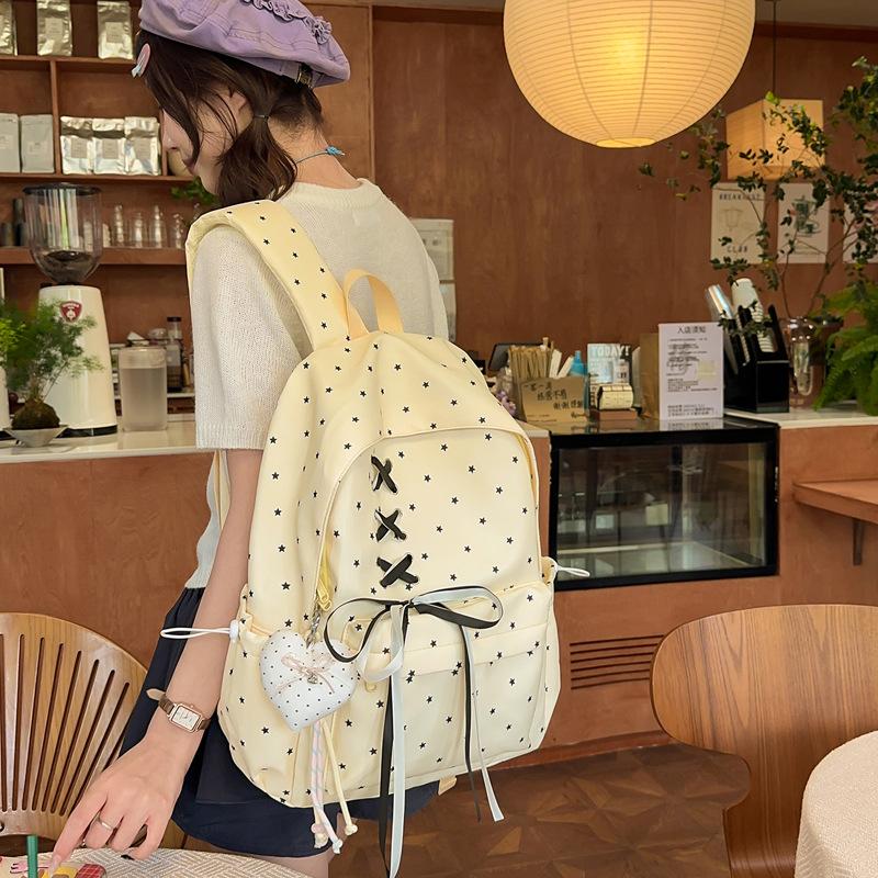 Schoolbag high-value polka dot girl junior high school student schoolbag, bow large capacity ins niche campus lightweight backpack