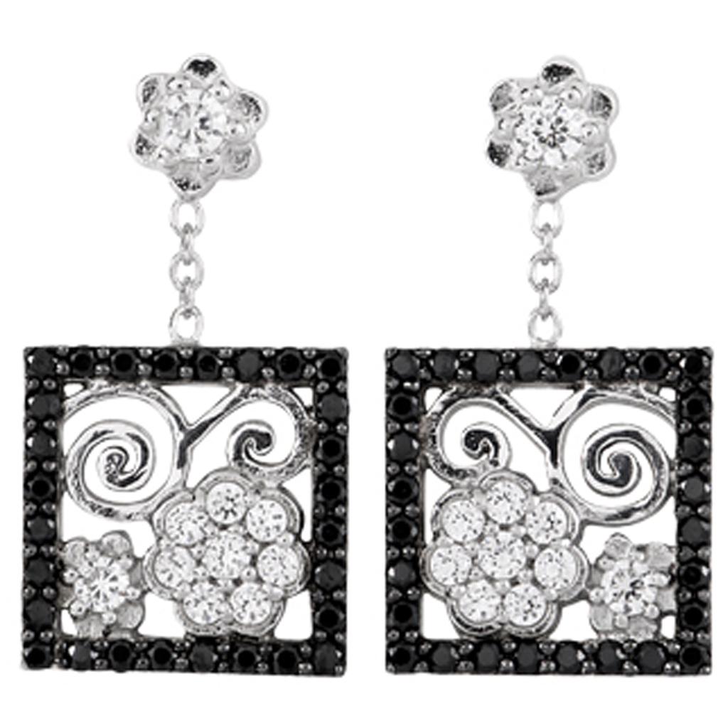 Altesse [M2723] - Boucles argent 'Flora' noir blanc