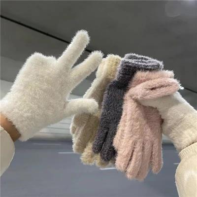 Koreański styl Ins, piękne koralowe aksamitne rękawiczki bez palców, futrzane, oddychające, zimowe, jednokolorowe, uniwersalne, pluszowe, pogrubione, odporne na zimno