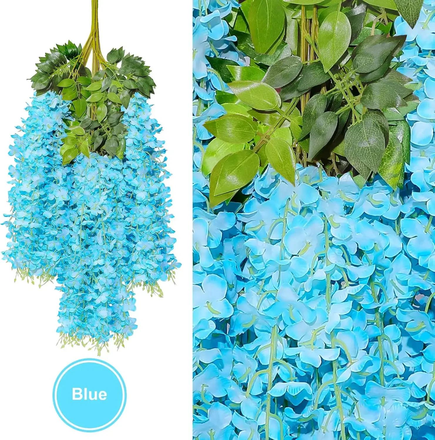 

12pcs Artificial Wisteria Flowers String Hanging Garland Outdoor Wedding Garden Arch Decoration Fake Flower Photography Props 110CM&Plastic