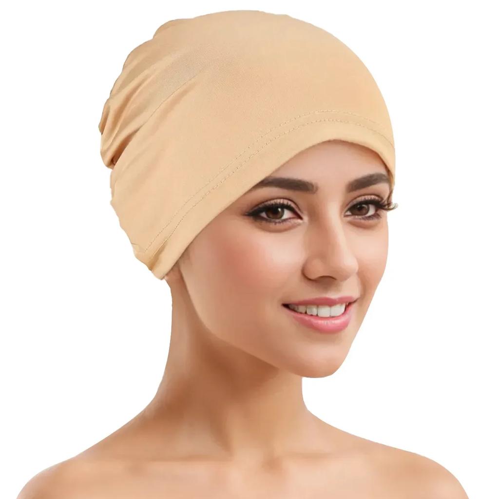 Muslim Turban Cap for Women Monochromatic Pullover Cap Hijab Hat Female Turban Fashion Accessories New