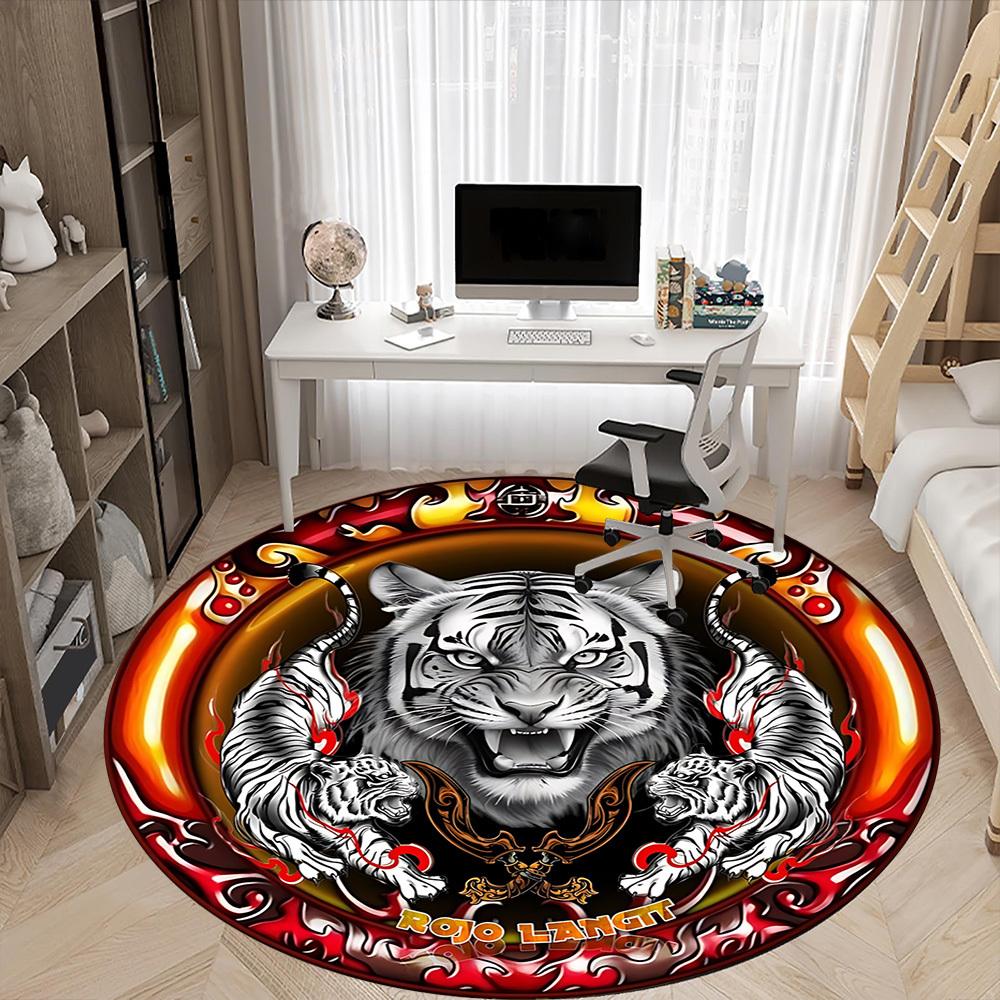 1pc Tiger Emblem Carpet for Office Non-Slip, Round Carpet, Soft & Comfortable, Carpet for Office, Lightweight Round Floor Mat
