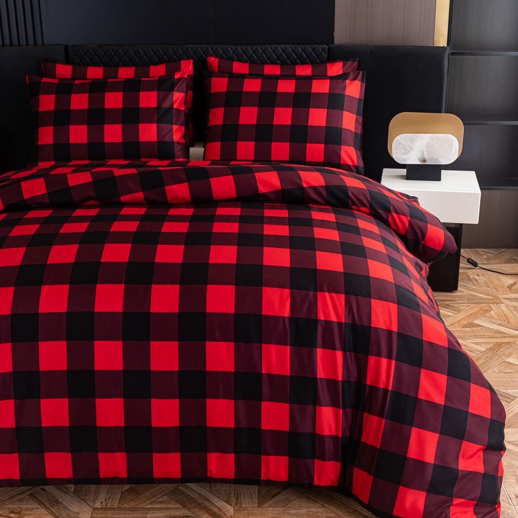 Capa de edredom, vermelho e preto, padrão de xadrez de búfalo, estampa reversível, conjuntos de edredom de microfibra, roupa de cama moderna para mulheres e homens
