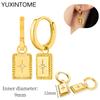 925 Sterling Silver Needle Vintage Square Round Pendant Earrings For Women Crystal Shell Geometric Earrings Fashion Jewelry