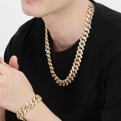 Hip Hop Rock Men's CZ Necklace & Bracelet Jewellery Set Luxury Waterproof Gold Color Stainless Steel Jewelry Accessories Gift