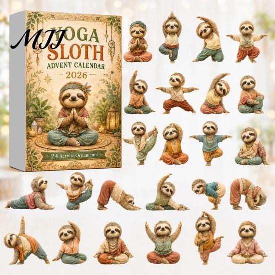 Cute Sloth Pendant Set Advent Calendar, 24Pcs Acrylic 2D Ornament Holiday Collectibles with Vintage Warm-Tone Designs, Christmas Tree Hanging