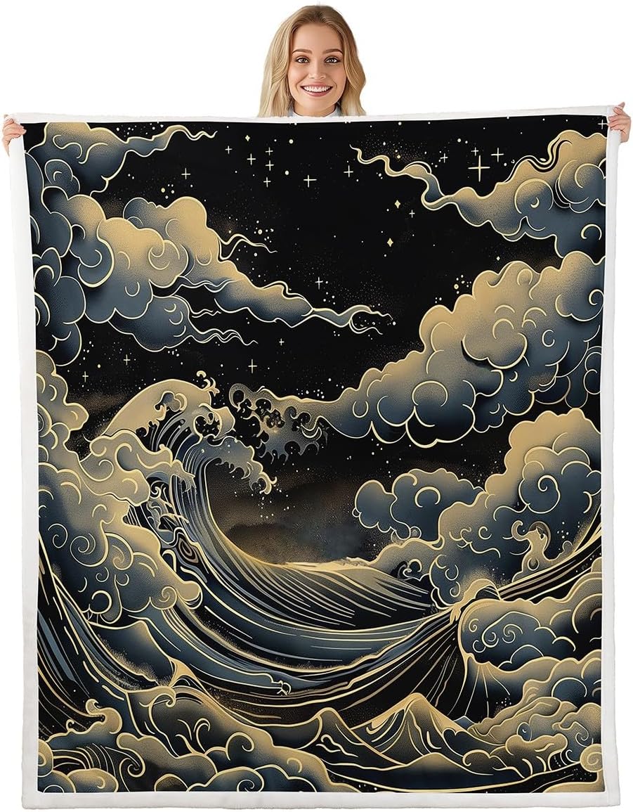 

GUOYU Blanket Tree of Life Fleece Blanket Lotus Zen Warm Plush Sherpa Blanket Fall Art Print Floral Fuzzy Plush Throw Tie Dye Gold Room Decor 75x100cm (30x40inch)
