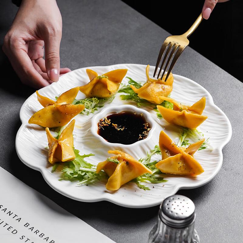 Ceramic Dumpling & Serving Plate with Vinegar Dish