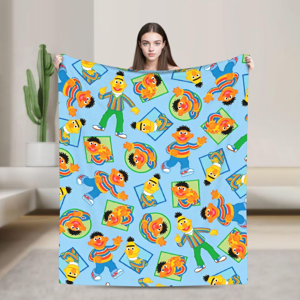 Super Warm Blanket Airplane Travel Zoe and Rosita on Yellow Bedding Throws S-Sesames Streets Flannel Bedspread For Couch Bed