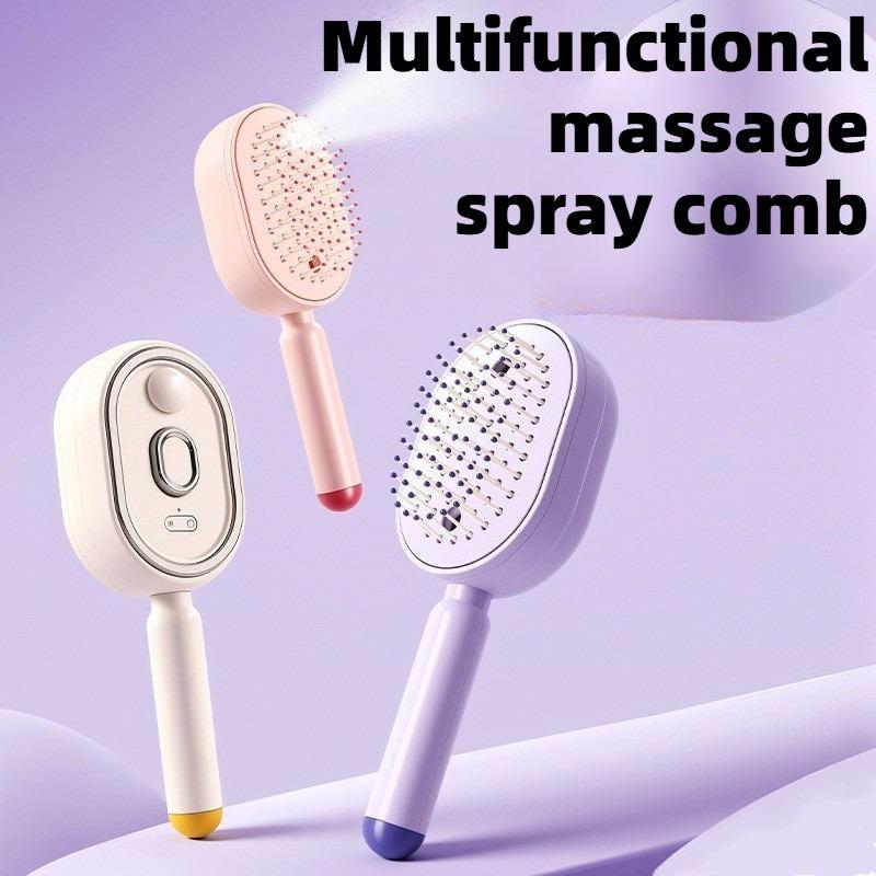Spazzola Massaggiante Pettine 3 in 1 a Spruzzo d'Aria Elettrica Auto-Pulente Vapore Olio Essenziale Ricaricabile Spruzzatore Pettini Massaggianti per Cuoio Capelluto