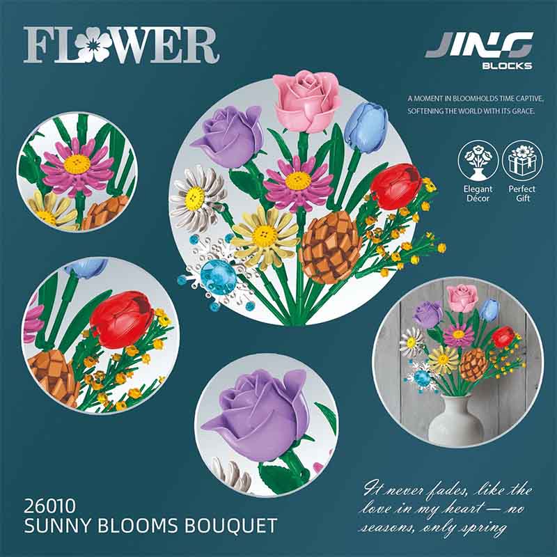 400Pcs Moc Chrysanthemum Colorful Rose Bouquet Model Ornament Diy Blocks Creative Children'S Puzzle Toy Give Girlfriend A Gift