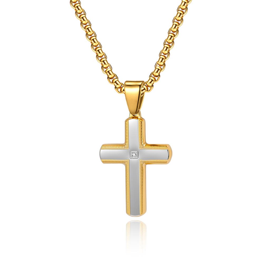 2025 Jewelry Inlaid Zircon Cross Pendant Clavicle Chain Men's Classic Personalized Versatile Necklace