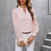 Women's V-Neck Long Sleeve Chiffon Blouse with Textured Chevron Mesh Sleeves Elegant Office Top