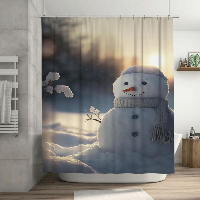 

Tuniu Winter Wonderland Snowman Shower Curtain Festive Holiday Bathroom Decor Cute Cozy Home Accent W60H190(CM)-1 Pcs