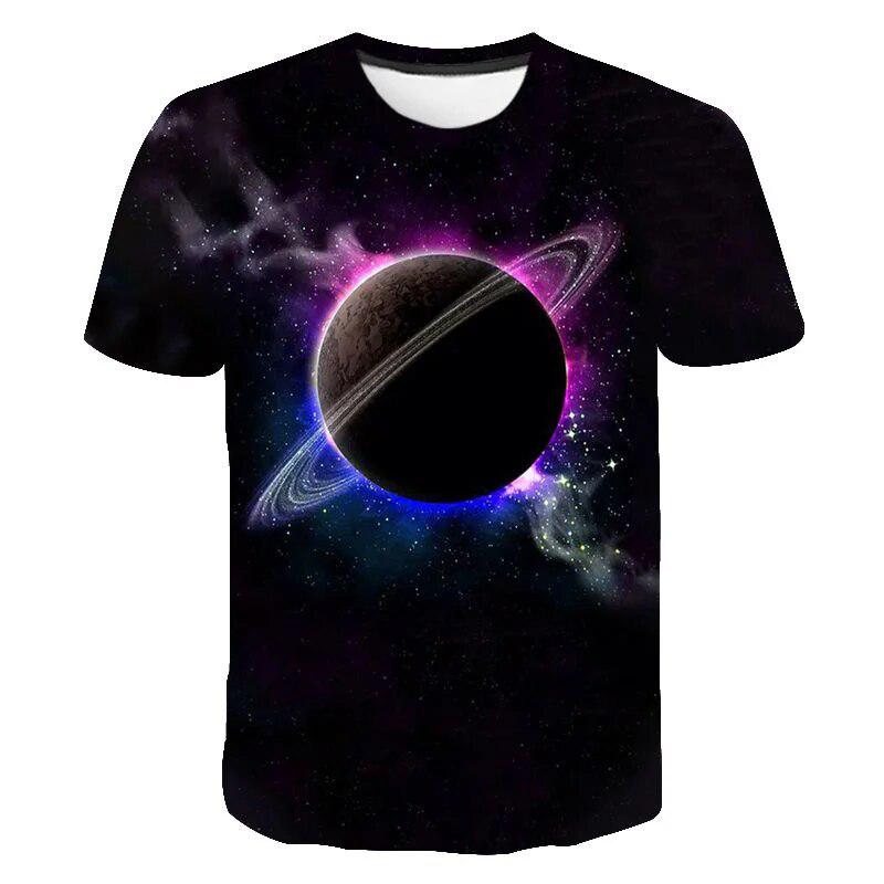 Galaxy 3D T-shirt for Boys, Summer Short Sleeve Casual Fashion Kids' Clothing, Crew Neck Top