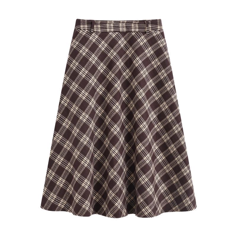 Woolen Plaid A-Line Skirt: Autumn/Winter 2025 High-Waist, Slimming, Hip-Covering Mid-Length for Women