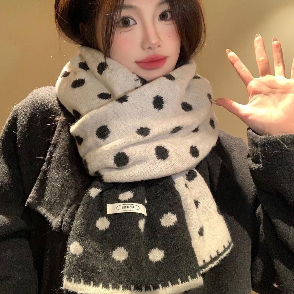 Dot Pattern Knitted Scarf Korean Style Polka Dot Scarf Fashion Women's Scarf Winter