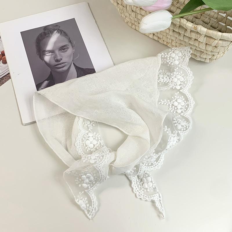Lace triangle scarf scarf women's new models with casual daily thin versatile bag head scarf silk scarf headband