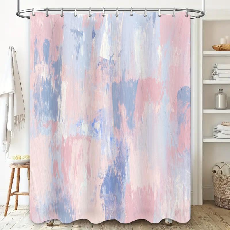 Colorful Shower Curtain Set with Waves Design Waterproof Fabric for Bathroom Decor