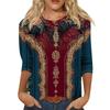 Trendy Vintage 3/4 Sleeve Top For Women,Ladies Casual Three Quarter Sleeve Round Collar Printed T-Shirt Blouse