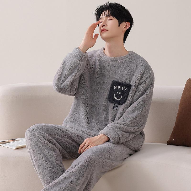 Snowflake Fleece Couple Pajamas Winter Women'S Fleece Thickened Autumn And Winter Coral Fleece Men'S Loungewear Set