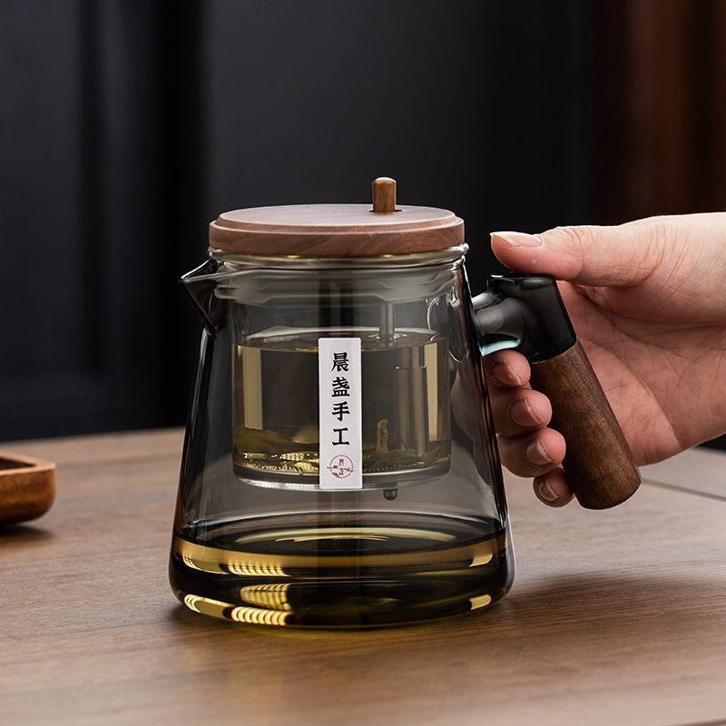 Glas Fließende Tasse Vollglas Innentank Tee Trennung Brühen Teekanne Ein-Knopf-Filter Teebereiter Set Teetasse