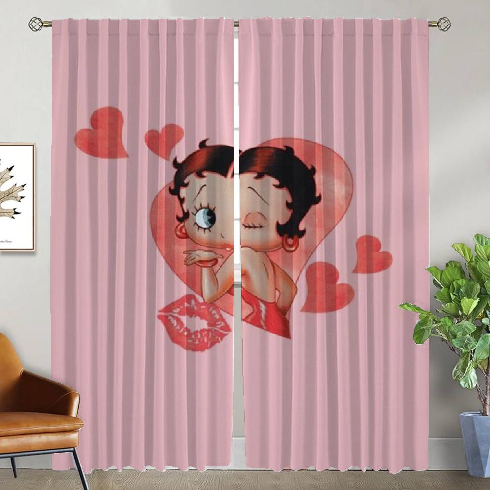 

Раздел Bettys Boops Тюль для спальни Шторы для детской комнаты Домашний интерьер Шторы 2 шт. Шторы для окон Шторы для гостиной Камера W50xH70cmx2pcs-CL