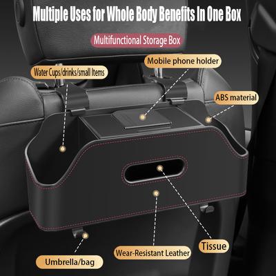 Portabicchieri da Sedile Posteriore per Auto 3 in 1 Scatola Portaoggetti Scatola per Fazzoletti con Gancio Organizer per Sedile Posteriore Auto Porta Telefono per Interni Auto