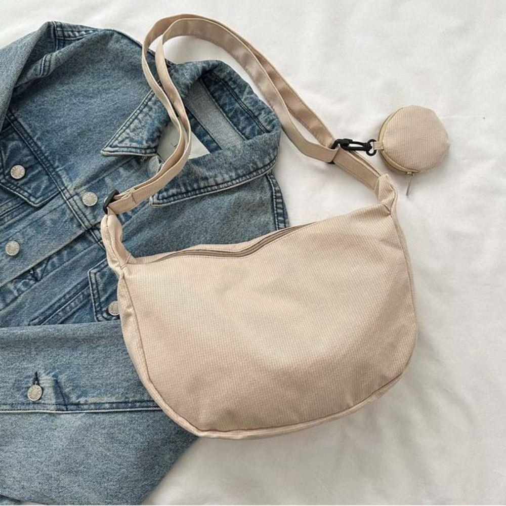 Geantă de umăr ușoară în stil coreean Culoare crem Geantă simplă tip gălușcă Femei