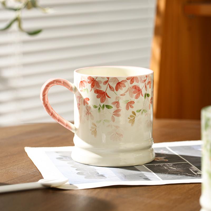 Four Seasons Flowers High Color Value Ceramic Mug Ceramic Household Coffee Mug Couple Cup Drinking Cup 2025 New Household