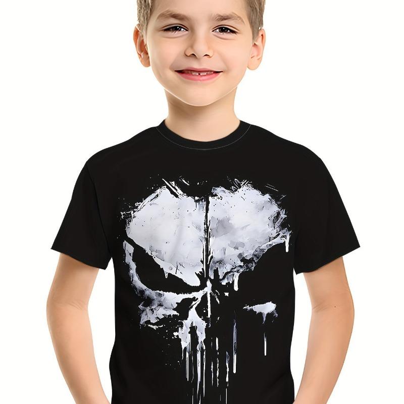 Kids Clothes Boys Tshirt Short Sleeve 3D Skull Print Children Summer Clothes Creative Stylish Streetwear Round Neck Girl Clothes