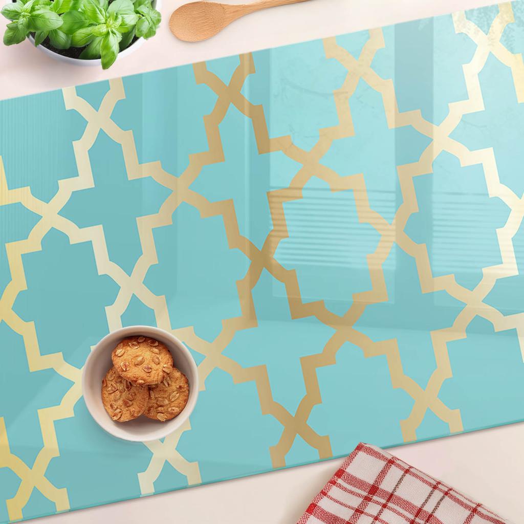 Multifunctional Decorative Kitchen Board with Hardened Arabic Pattern 80x52 Cm