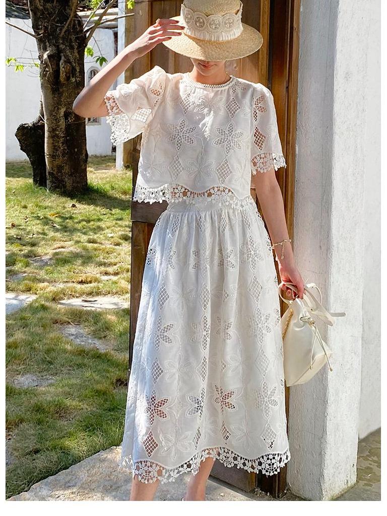 Women's Summer Embroidered Xiang Style Skirt Suit - French Socialite Collection