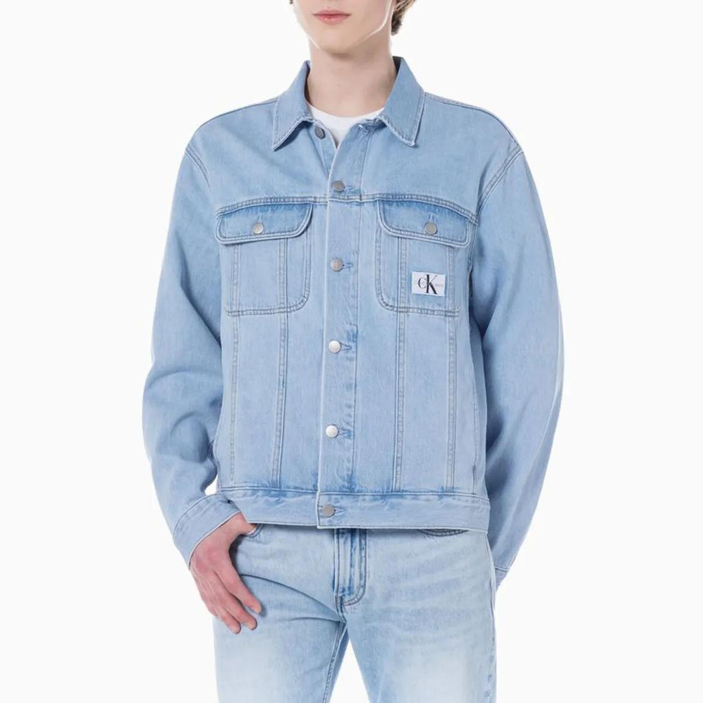 Calvin Klein Color Block Label Comfortable Long Sleeve Denim Jacket Men Jackets Blue J325551-1AA
