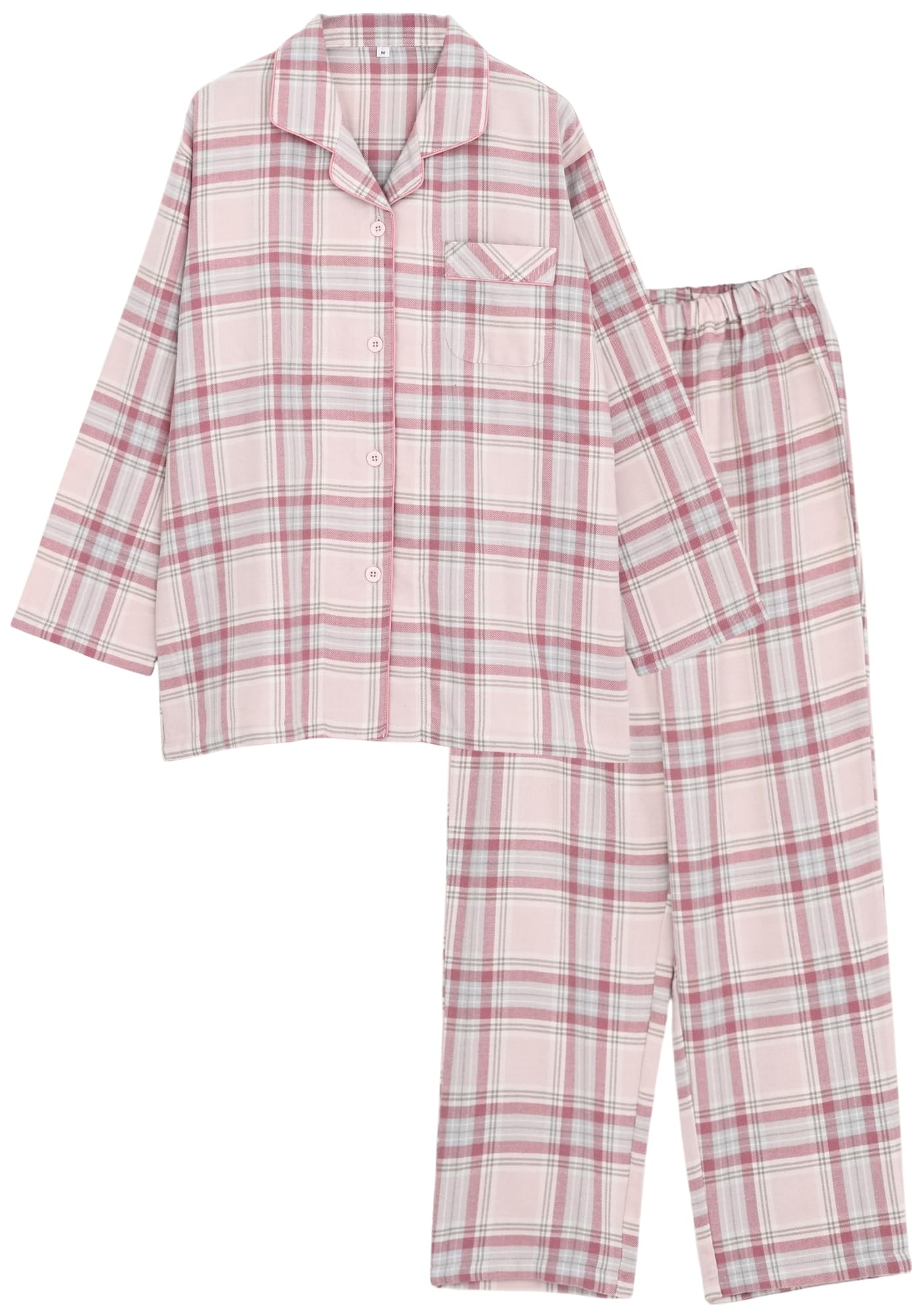 

Kaitak Family Фланелевая рубашка в длинную клетку Зимняя Женская пижама с эффектом кашемира, Рукав, Узор, Весна, Осень, (L, Розовый) розовый