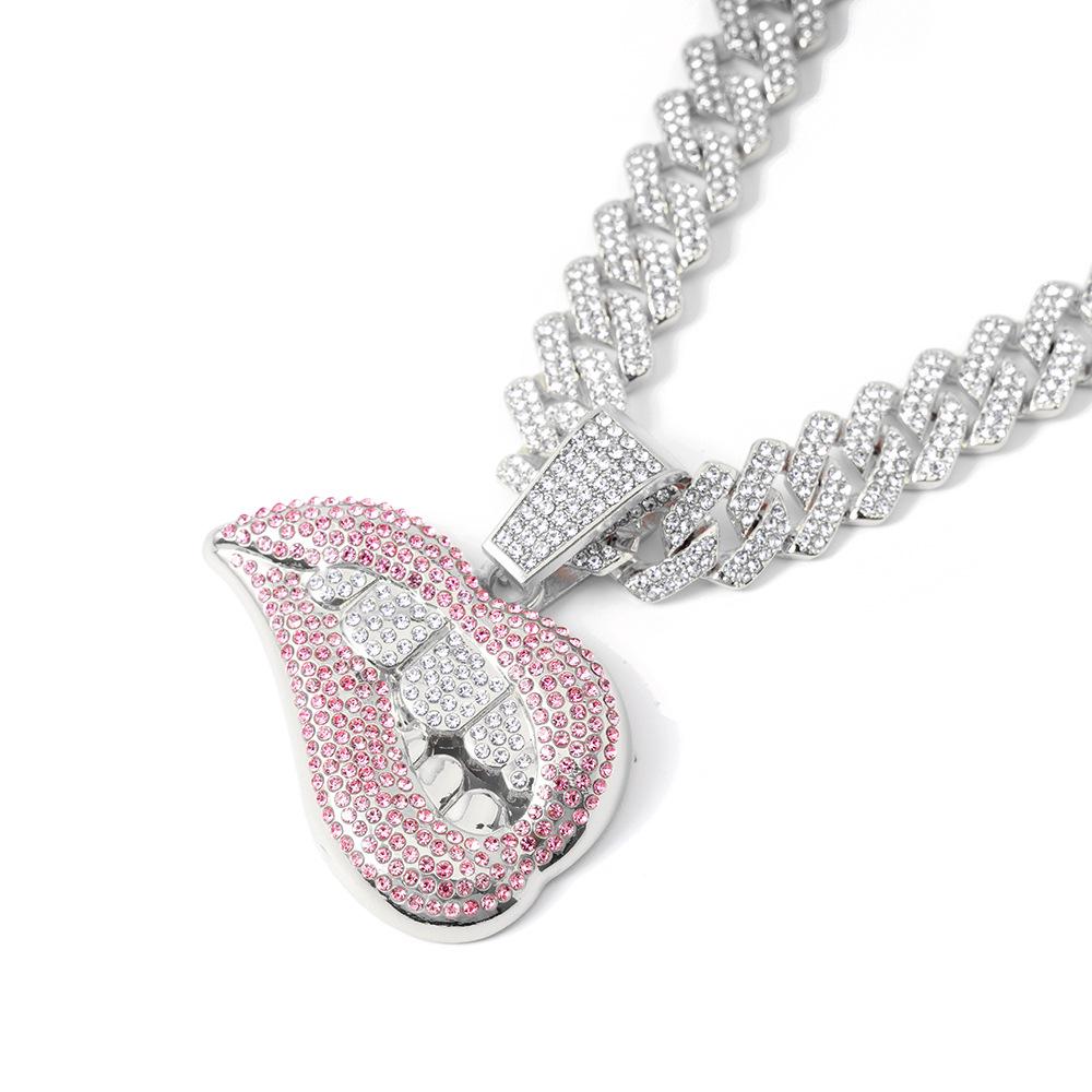 European & American Hip Hop Colored Diamond Biting Lips Pendant Necklace - Creative Cuban Chain Collection