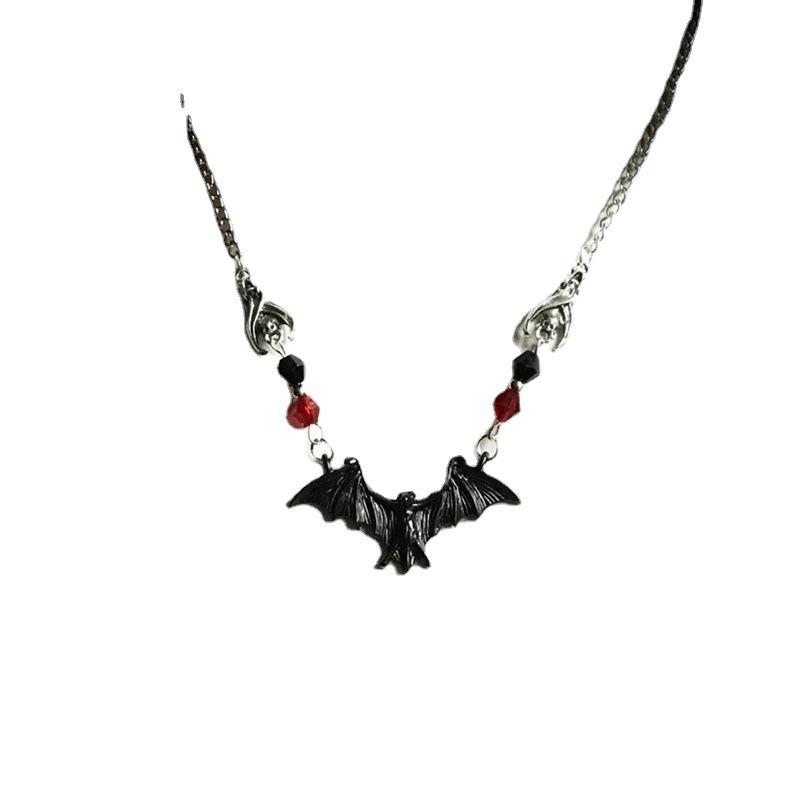 European and American Gothic Black Bat Crystal Bead Necklace