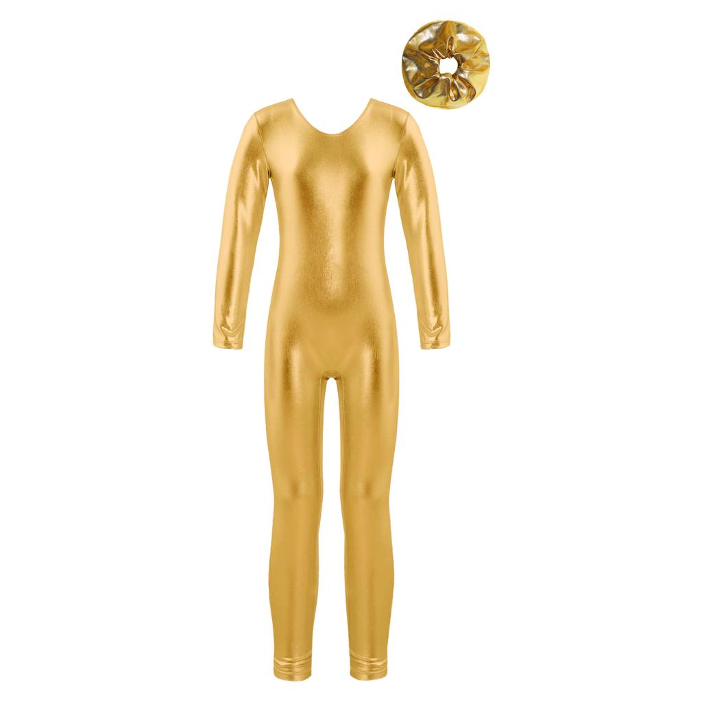 Body da allenamento per bambine, maniche lunghe, cerniera posteriore, body unitard, tuta da balletto e copricapo